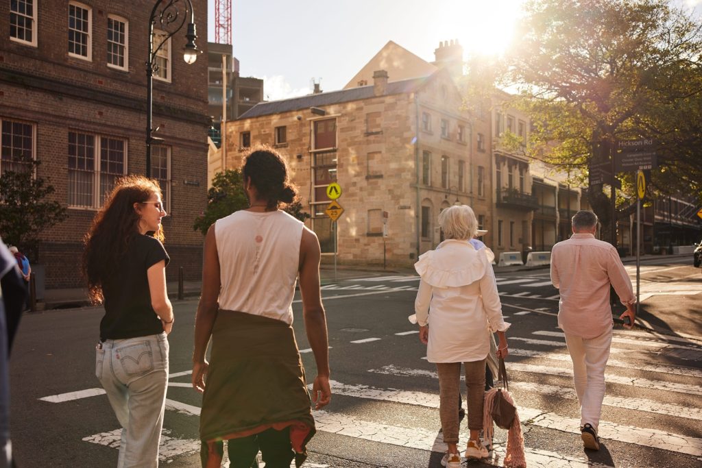 The Rocks Walking Tour in The Rocks, Sydney is a tour of historic buildings, hidden alleyways, 18th century laneways, views of the Sydney Opera House, Sydney Harbour Bridge, and Sydney Harbour.